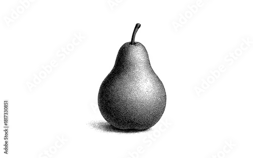 Realistic hand-drawn pear in stipple art style with detailed textures