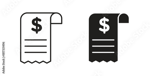 Receipt icons, vector symbols. filled flat sign