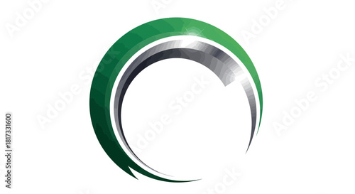 Abstract Geometric Design Featuring Green, Silver, and Black Spiraling Lines on White Background