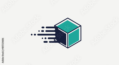 Abstract Geometric Cube With Motion Effect, Ideal For Various Technological Applications