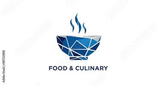 Abstract Geometric Culinary Logo Depicting A Steaming Bowl, Perfect For Branding