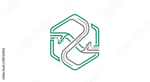 Abstract Geometric Design Featuring Lines and Shapes Within a Hexagonal Form