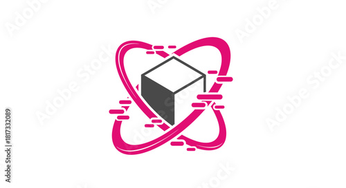 Abstract Geometric Design Featuring a Modern Cube Enclosed in a Vibrant Artistic Loop