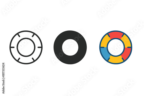 Minimalist Swimming Rings. Minimalist swimming ring icon: three identical inflatable rings in circular shape in a row, first in