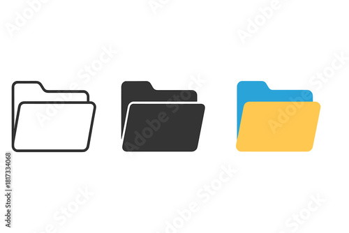 Minimalist Office Folders. Minimalist folder office icon: three identical document folders with top tabs in a row, first in line