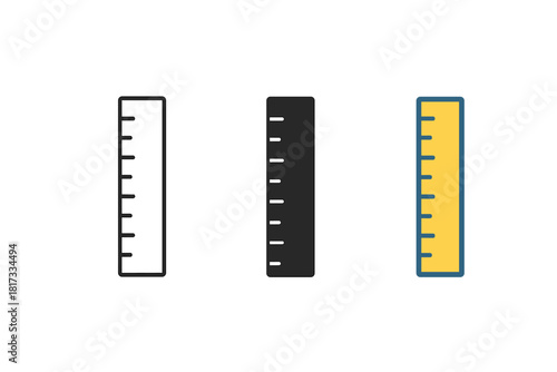 Minimalist Rulers Trio. Minimalist ruler icon: three identical straight rulers with tick marks in a row, first in line style with