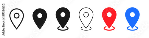 location map pin icons in multiple outline and filled styles, - for maps, navigation, address, directions, and POI marking