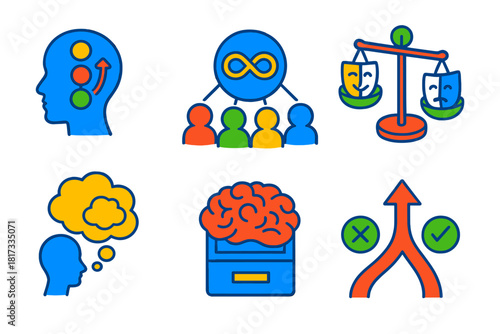 Philosophy of Memory Icons. Isometric vector illustration set Philosophy of memory: event recall sequences, collective memory