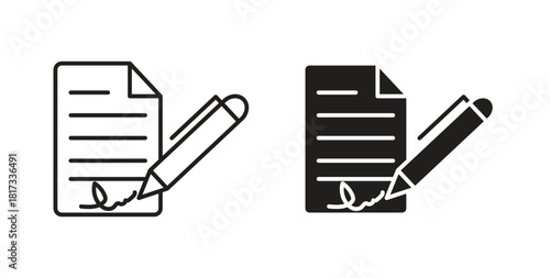Signed contract icons, vector symbols. filled flat sign