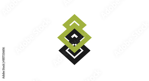 Abstract Geometric Design Using Intersecting Green Black Diamond Shapes on White Background