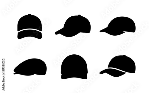 Silhouette collection of six different hats and caps in various styles
