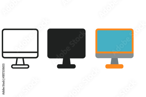 Minimalist Monitor Trio. Minimalist monitor office icon: three identical flat computer monitors in a row, first in line style with