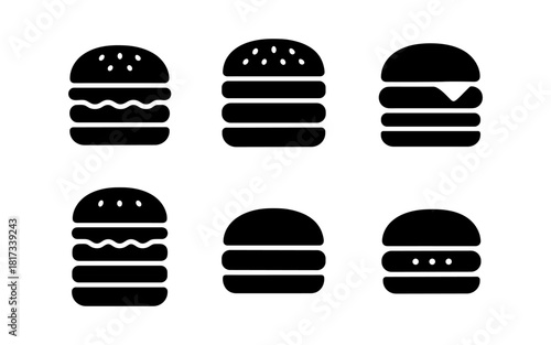 Minimalist burger silhouettes set for fast food design projects