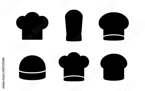 Silhouette icons of chef and baker hats for culinary design