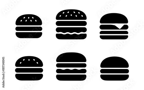 Minimalist silhouette burger icons for food design projects