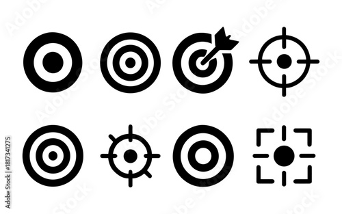 Set of black target and aim icons in minimalistic flat design