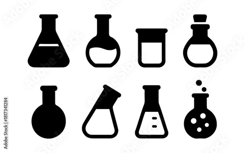 Silhouette chemistry lab glassware icons for science and education projects