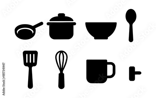 Silhouette kitchen utensils set for cooking and dining