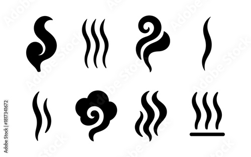 Minimalist smoke icons set featuring various abstract wavy shapes