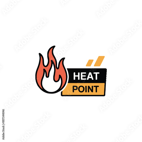 Illustration of a flame next to a heat point sign on a white background with simple design style