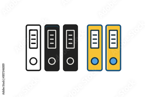 Stylish Binder Icons. Minimalist binder office icon: three identical ring binders standing upright in a row, first in line style