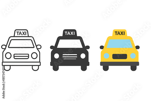 Minimalist Taxi Icons. Minimalist taxi city transport icon: three identical cars with a small taxi sign on top in a row, first in