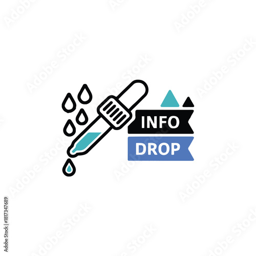 Illustration of a dropper with liquid and info drop text on a white background design element