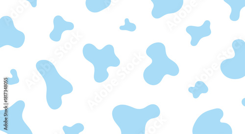 Simple seamless vector pattern of abstract light blue cow spots on a white background for a playful and modern animal print.