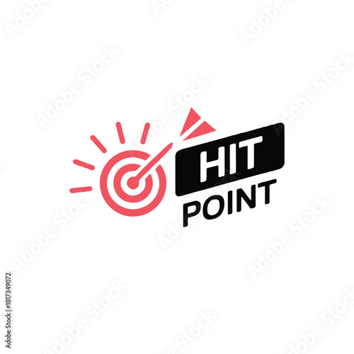 A logo with a red target and arrow and the words hit point in black on a white background design