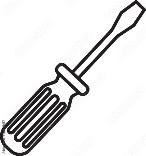 Black outline flat head screwdriver icon isolated on a white background.