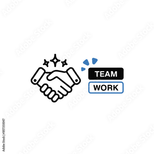 Illustration of a handshake with stars and teamwork text on a white background image design