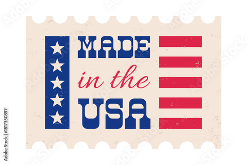 Vector vintage icon of made in USA in retro style. Vector illustration of a american flag and text of made in the USA in vintage style.