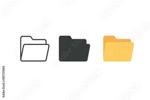 Minimalist Office Folders. Minimalist folder office icon: three identical document folders with top tabs in a row, first in line