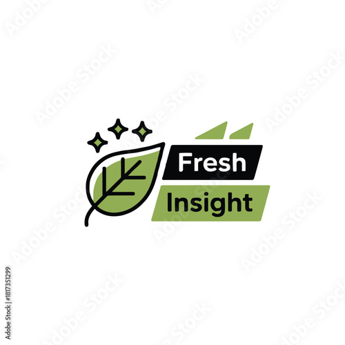 A logo featuring a green leaf with stars and the words fresh insight in black and green colors
