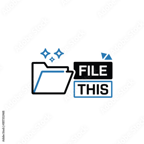 Illustration of a folder with sparkles and the words file this in black and blue colors