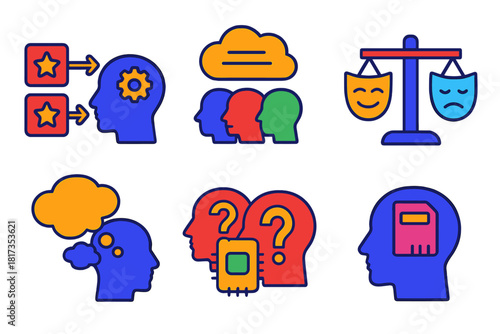 Philosophy of Memory Icons. Isometric vector illustration set Philosophy of memory: event recall sequences, collective memory