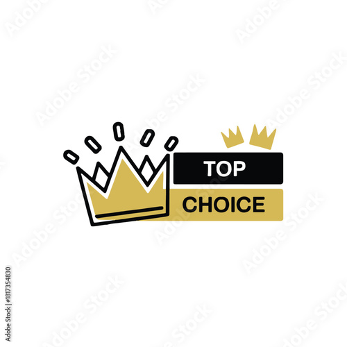 A graphic design featuring a gold crown with top choice text on a white background illustration