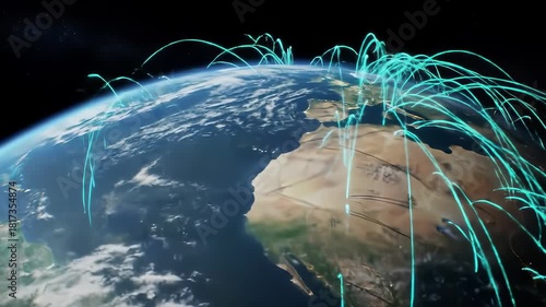 World Network: Global Digital Connections Spanning the Earth in a High-Tech Future