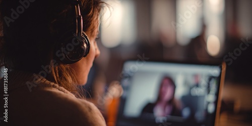 A moderator manages a video conference from his home office