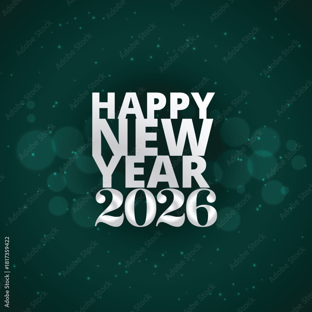 Fototapeta premium Bold typographic 2026 Happy New Year greeting on modern green background