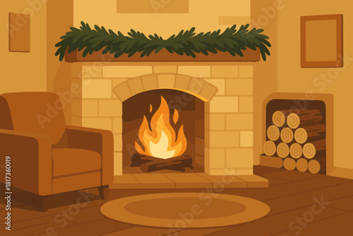Fireplace filling cozy vector open illustration ambiance logs tones inviting winter quiet