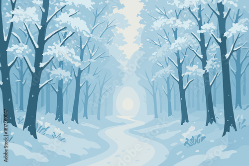 Wonderland calm snow trees pathway winter lined frosted glowing dusting illustration through