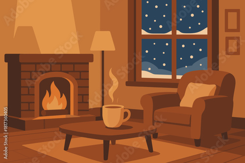 Table snow cozy living illustration comfort retreat warm window wrapping winter outside