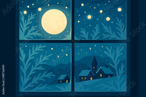 Shining moonlit moon stars holiday vector dreams reflections illustration glass twinkling blending