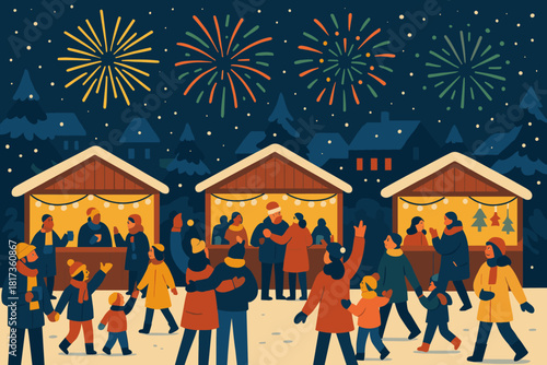 Wallpaper Mural Vector festive outdoor cheerful celebration watching stalls square fireworks illustration vibrant Torontodigital.ca