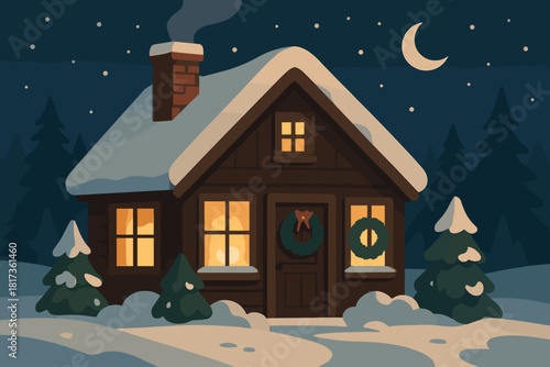 View peaceful fireplace hanging charm windows vector cottage illustration blending stillness frosted