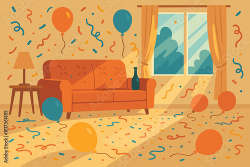 Vector celebration peaceful harmony after sunlight morning scattered joyful confetti illustration