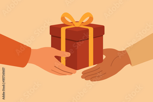 Gift generosity composition exchange vector illustration them between generous hands meeting minimalist