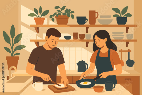 Harmony illustration vector light across breakfast preparing shelves prep warmth cozy falling