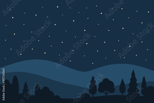 Starry simple silhouettes nightscape illustration rhythm abstract minimalist dome trees vector